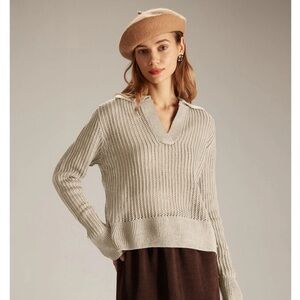 Open Stitch Polo Collar Sweater Sz S